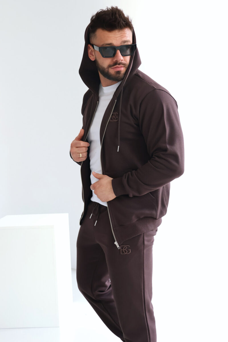 Bluza męska rozpinana z kapturem z haftowanym logo BG ZIPPY – gorzka czekolada