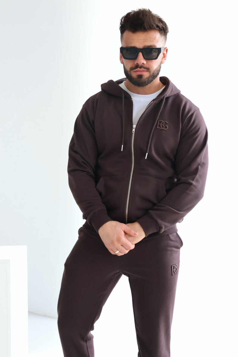 Bluza męska rozpinana z kapturem z haftowanym logo BG ZIPPY – gorzka czekolada