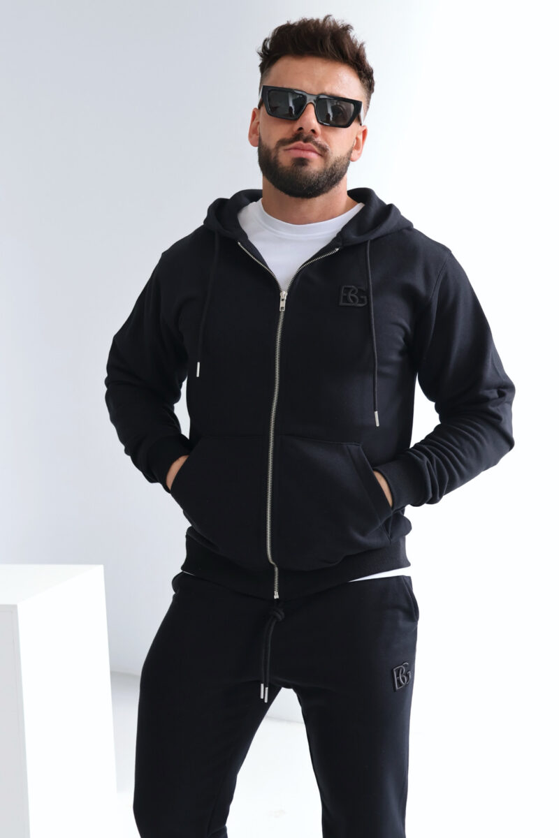 Bluza męska rozpinana z kapturem z haftowanym logo BG ZIPPY – czarny