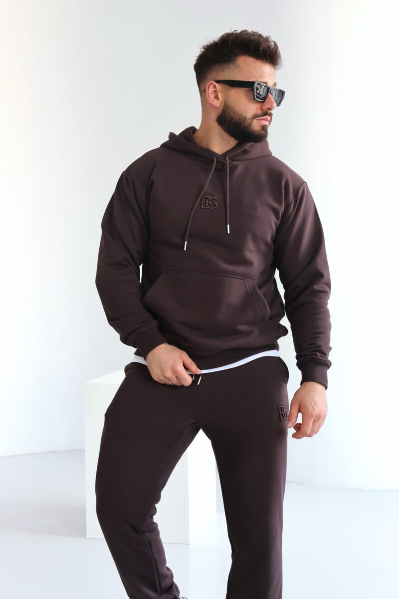 Bluza męska z kapturem z haftowanym logo BG KANGOO – gorzka czekolada
