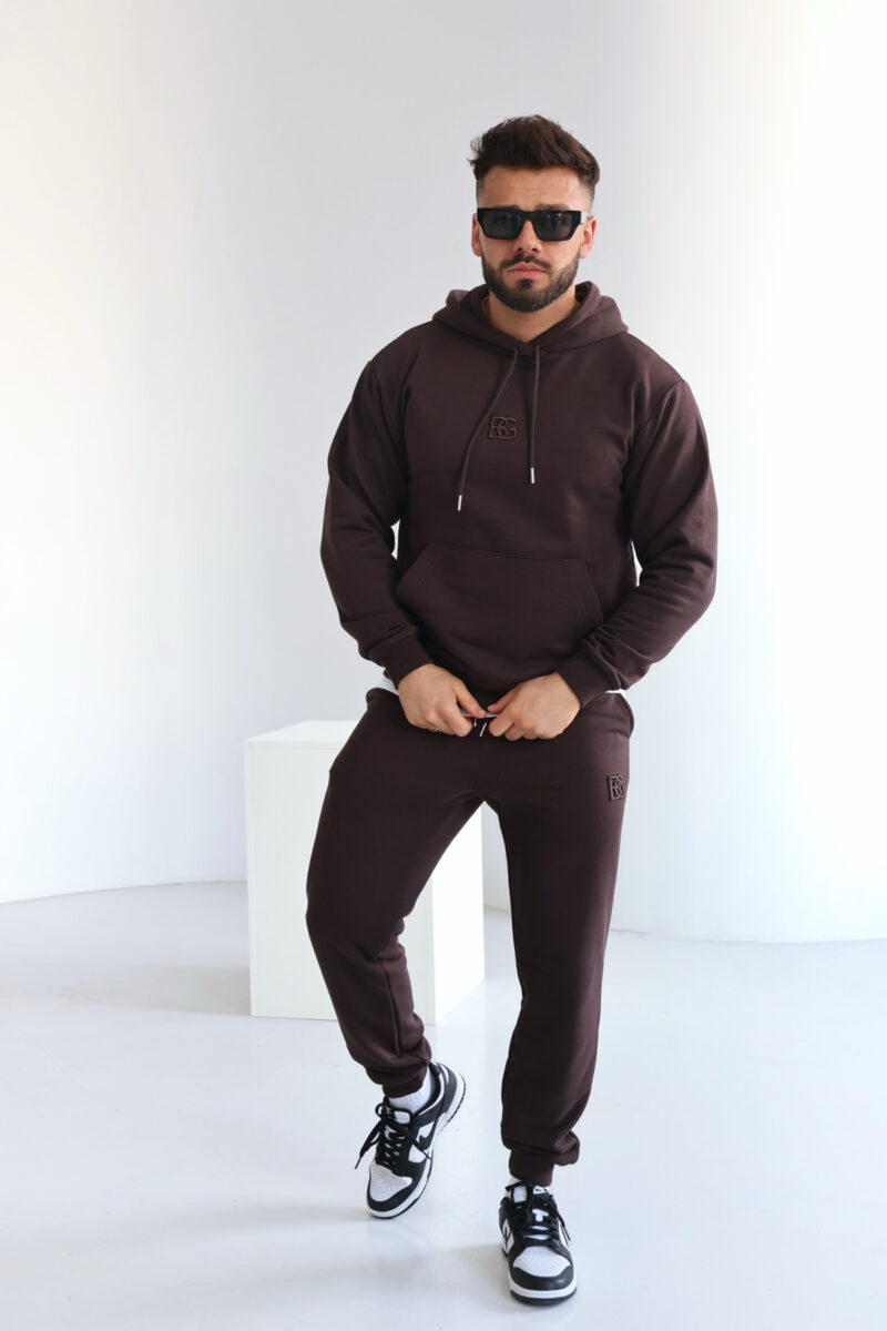 Bluza męska z kapturem z haftowanym logo BG KANGOO – gorzka czekolada
