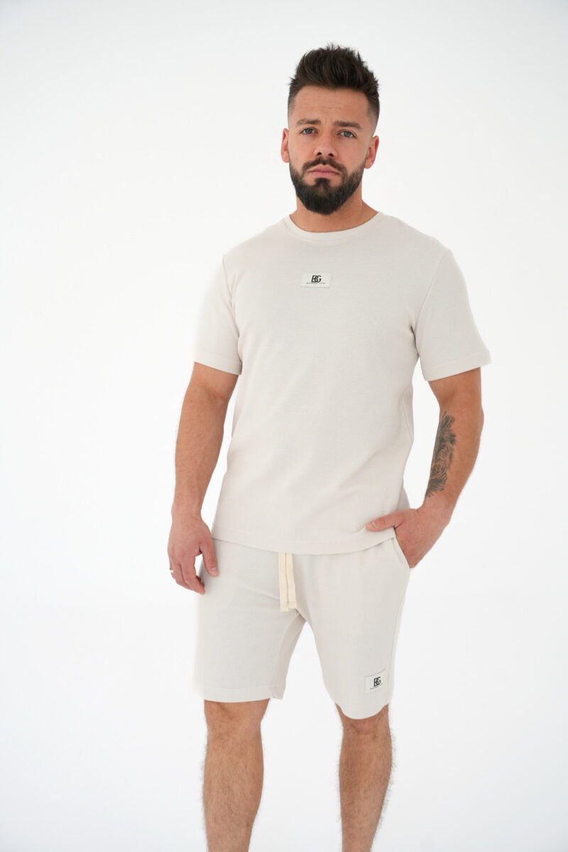 T-shirt męski bawełniany regular fit BG BREEZE – jasny beż