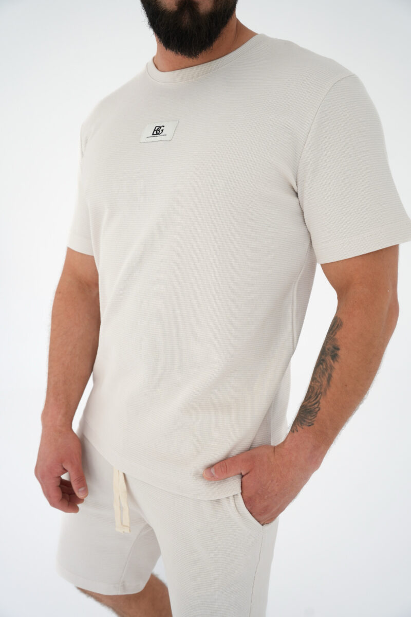 T-shirt męski bawełniany regular fit BG BREEZE – jasny beż