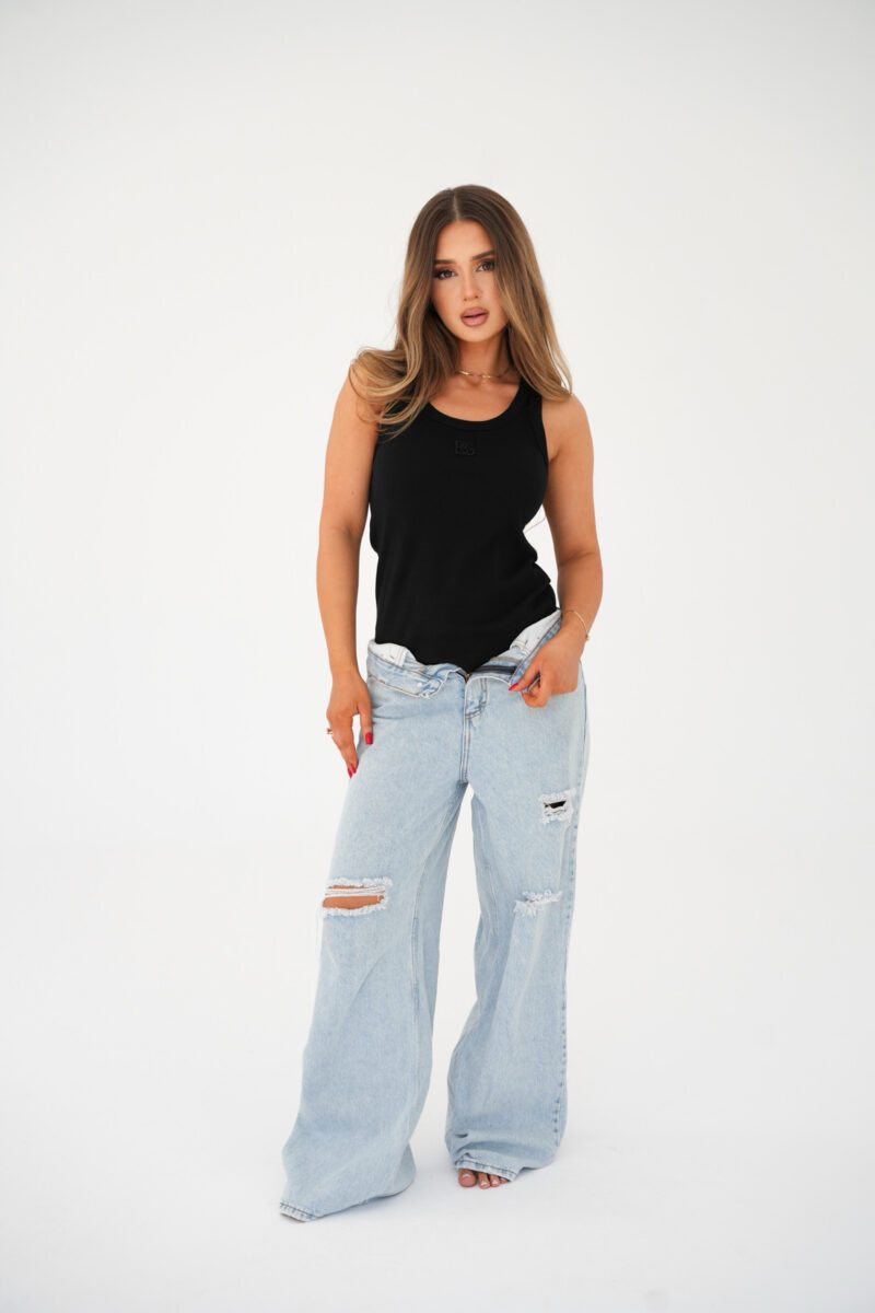 Top damski bawełniany z haftowanym logo BG BOXY – czarny