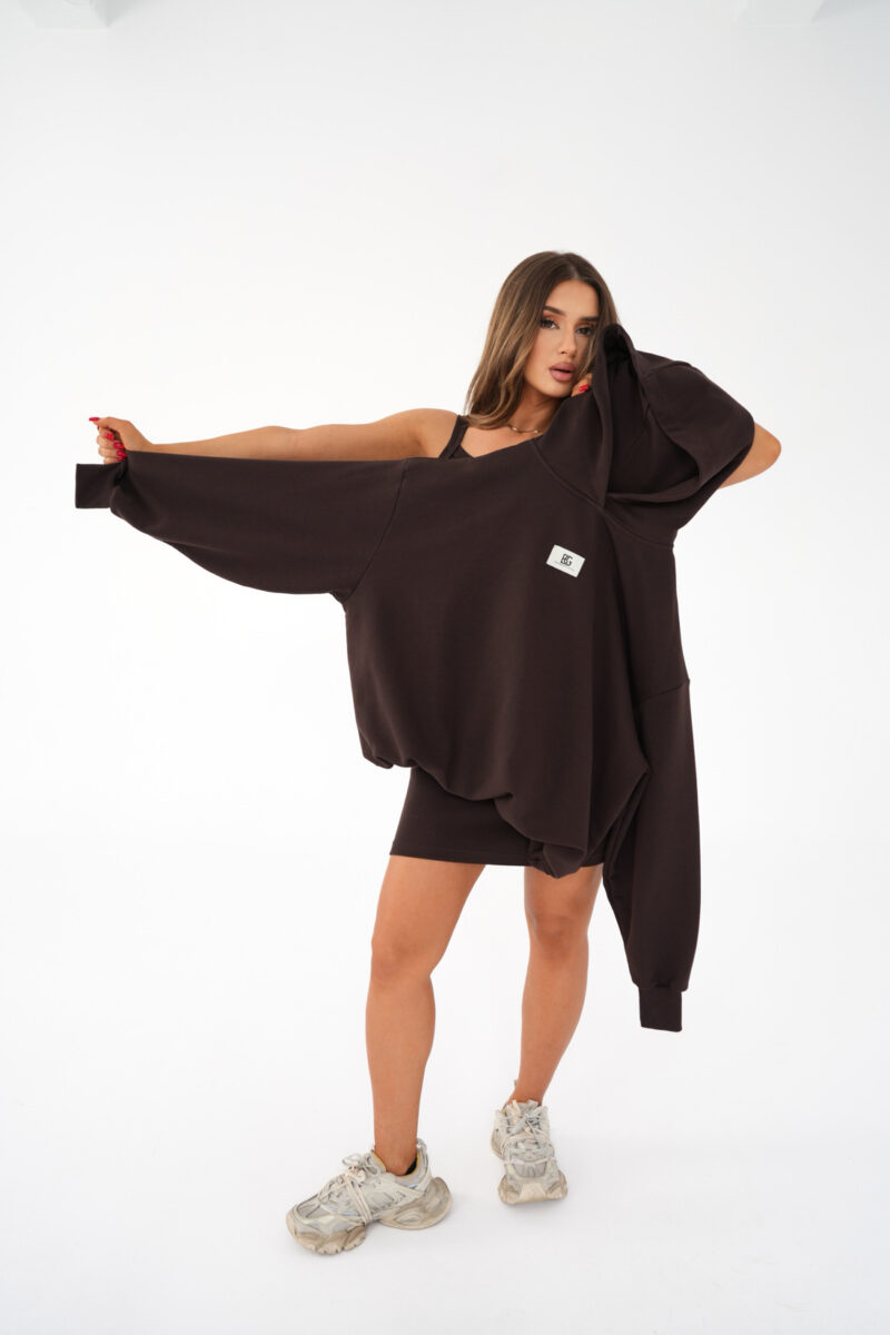 Bluza damska z kapturem oversize BG BEBE – gorzka czekolada