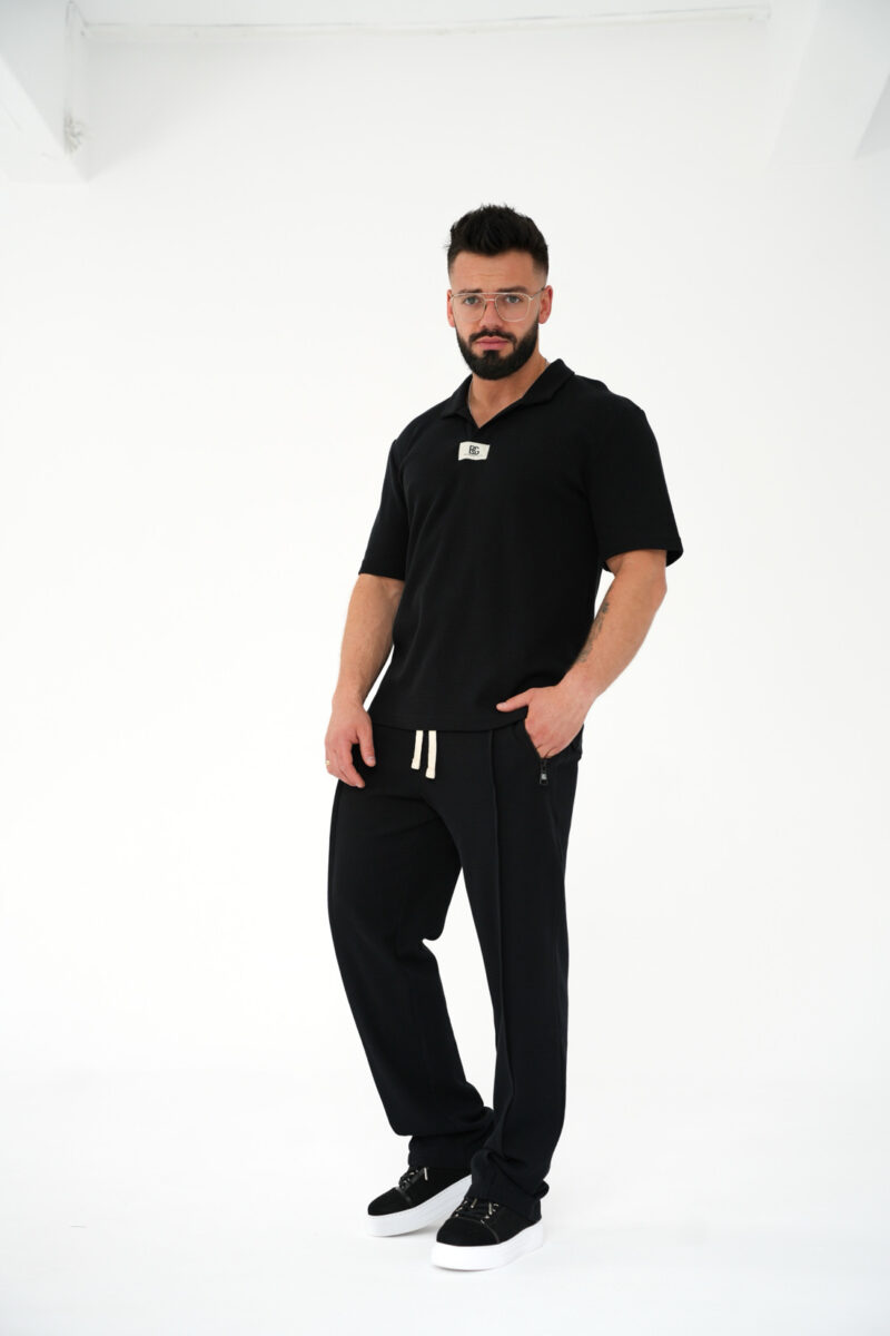 T-shirt męski polo bawełniany BG BOOST – czarny