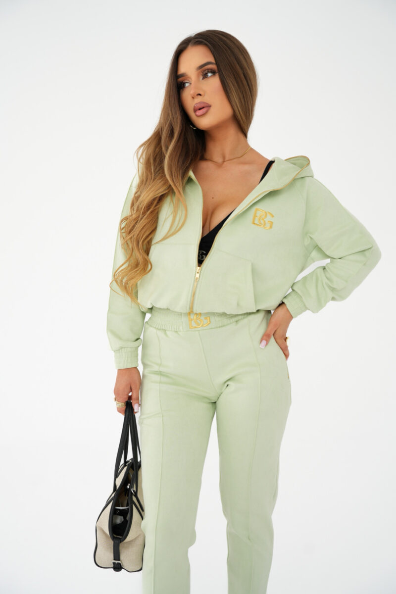 Dres damski dwuczęściowy ze złotymi dodatkami BG NEW ESSENTIAL – pistacja