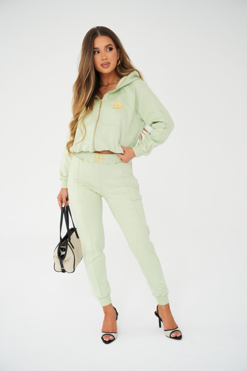 Dres damski dwuczęściowy ze złotymi dodatkami BG NEW ESSENTIAL – pistacja