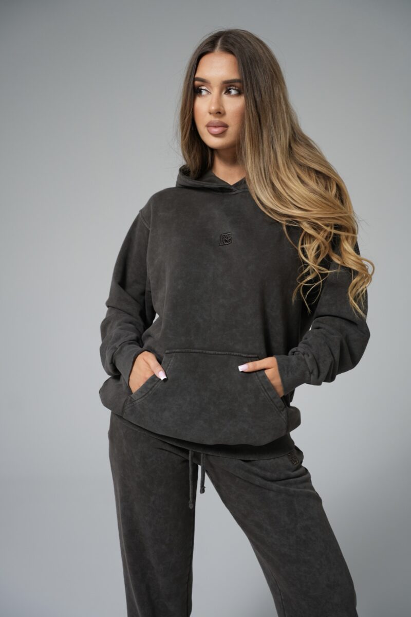 Bluza damska lekko oversize z podwójnym kapturem BG SIENNA – gorzka czekolada