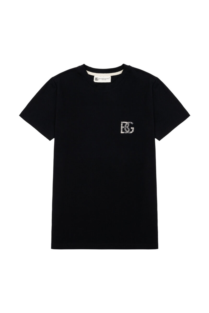 T-shirt męski slim fit z przetartym nadrukiem BG DUST – czarny