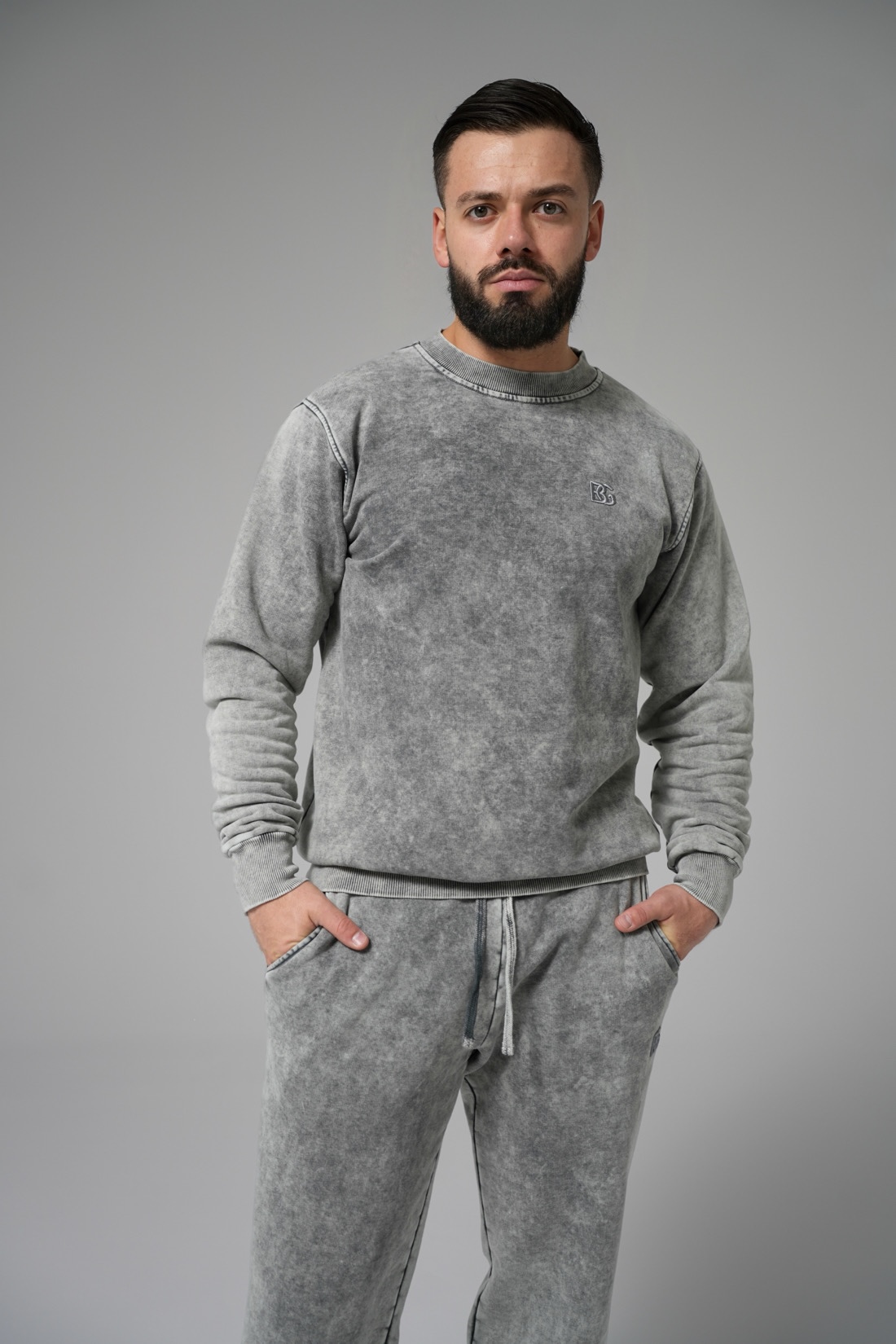 Bluza męska bez kaptura z efektem sprania BG CARTER – szary
