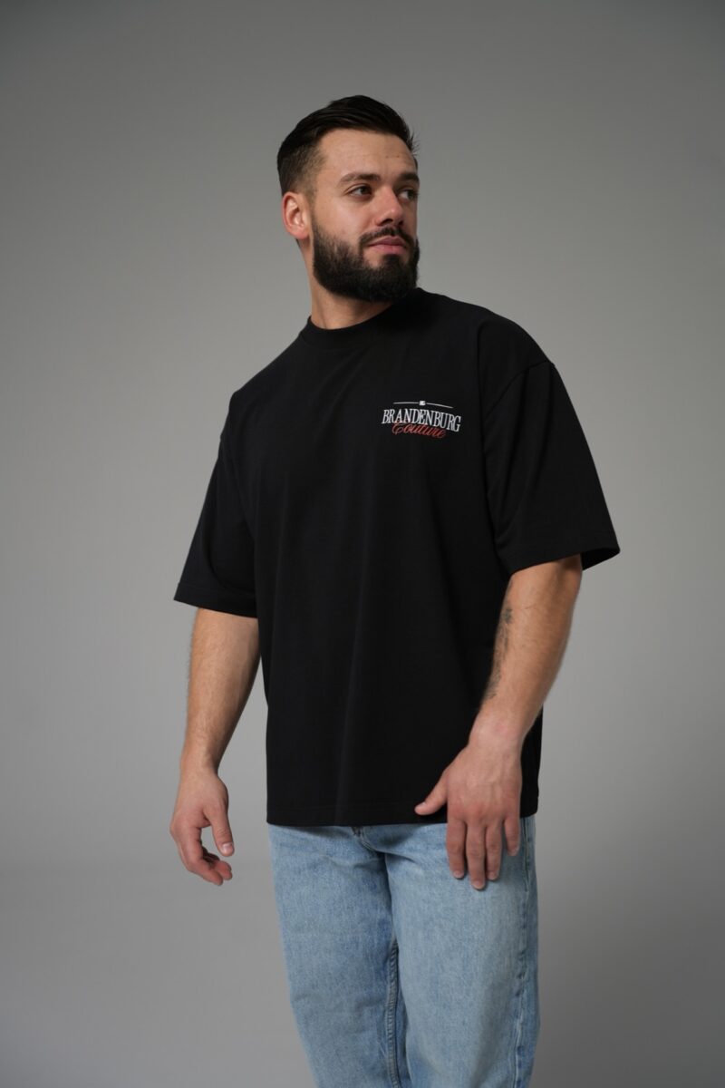 T-shirt męski oversize boxy fit z nadrukiem i haftem BG SOHO – czarny