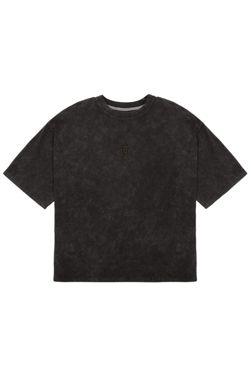 T-shirt damski oversize boxy fit z efektem sprania BG IVY – gorzka czekolada