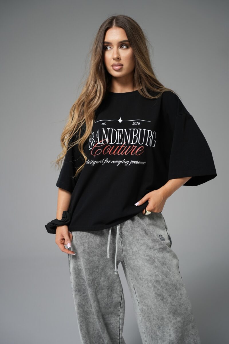 T-shirt damski oversize boxy fit z dużym nadrukiem BG NOLITA – czarny