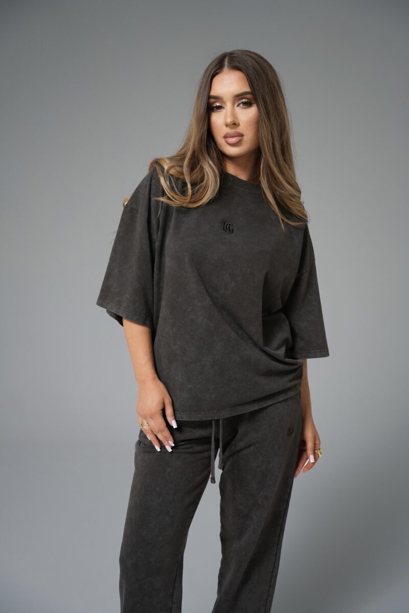 T-shirt damski oversize boxy fit z efektem sprania BG IVY – gorzka czekolada
