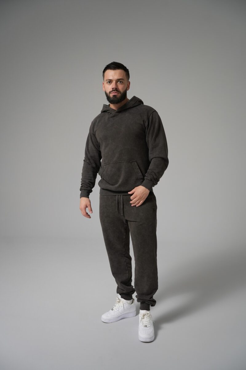 Bluza męska z kapturem z efektem sprania BG HUNTER – gorzka czekolada