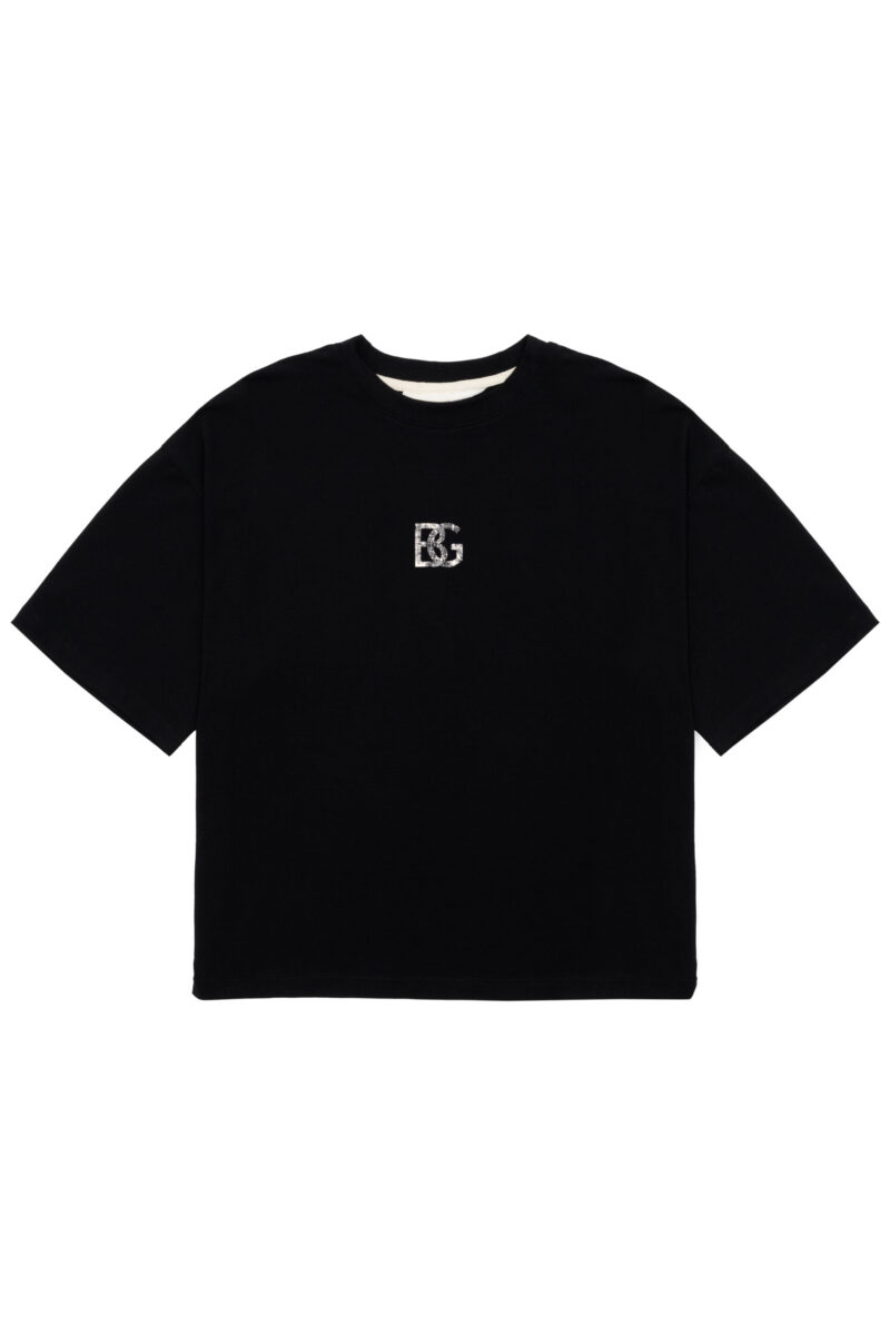 T-shirt damski oversize boxy fit z przetartym nadrukiem BG FADED – czarny
