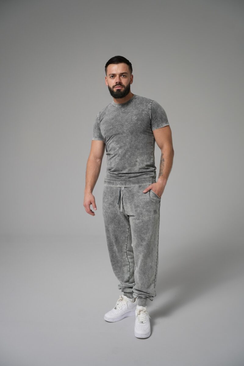 T-shirt męski slim fit z efektem sprania BG DEAN – szary