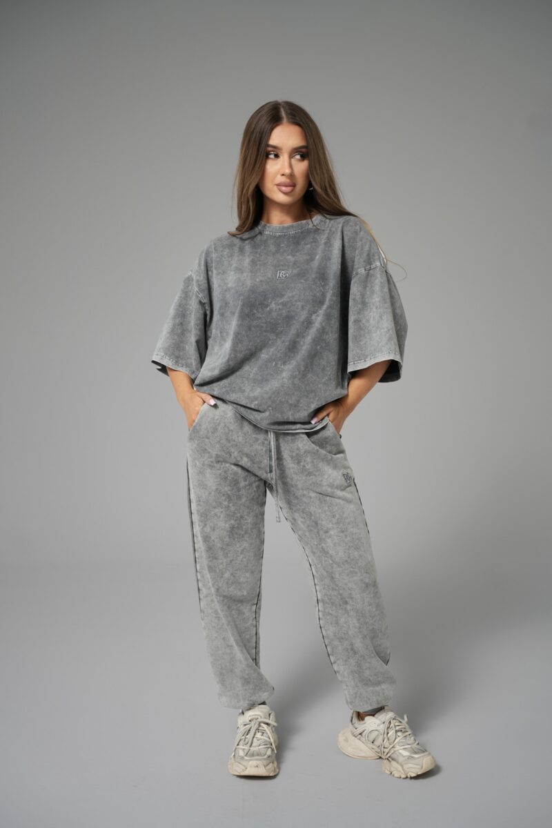 T-shirt damski oversize boxy fit z efektem sprania BG IVY – szary