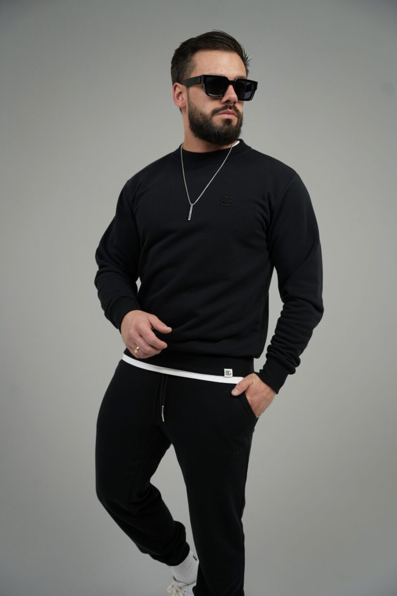 Bluza męska bez kaptura z haftem 3D BG FRAME – czarny