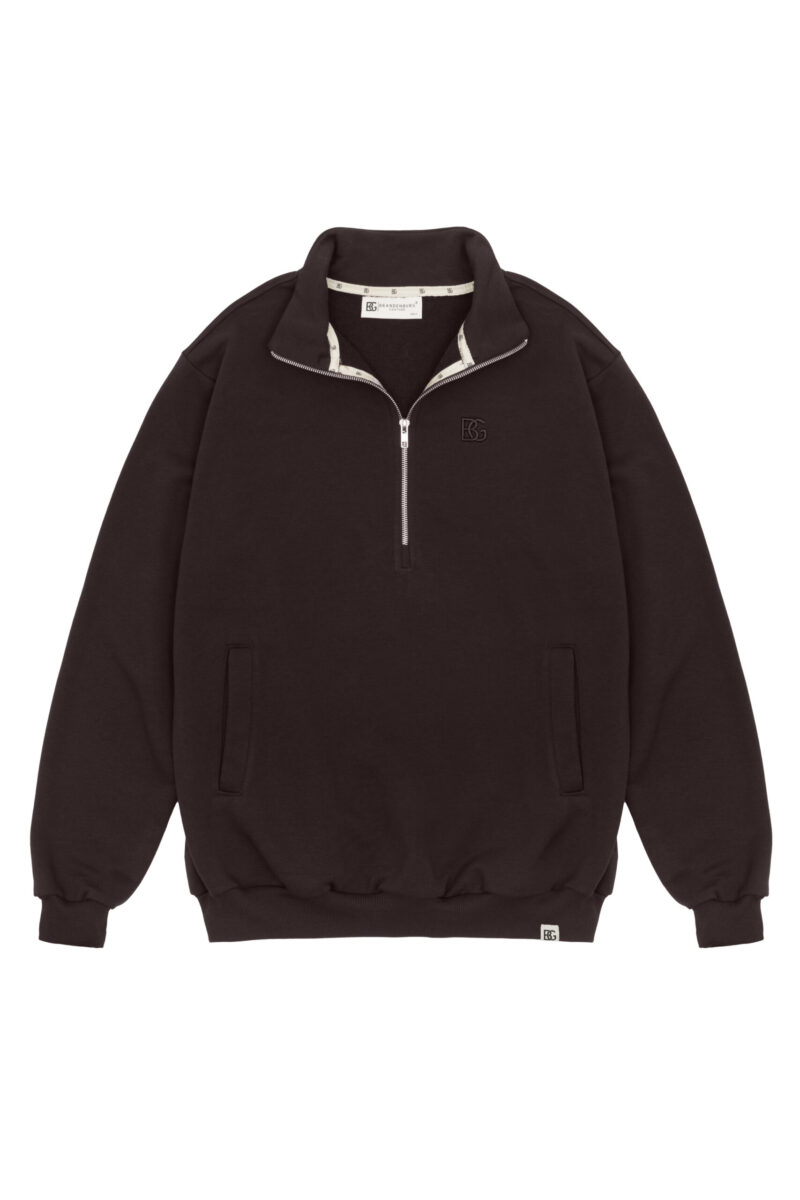 Bluza męska half-zip ze stójką BG SHIFT – gorzka czekolada