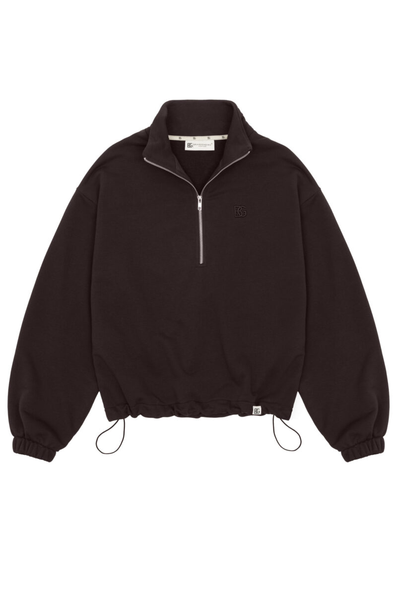 Bluza damska half-zip ze stójką BG PIVOT – gorzka czekolada