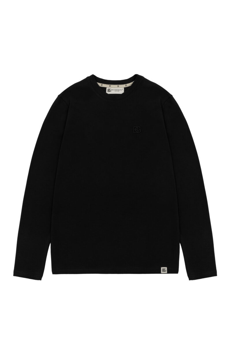 T-shirt longsleeve męski slim fit z haftem BG LINE – czarny