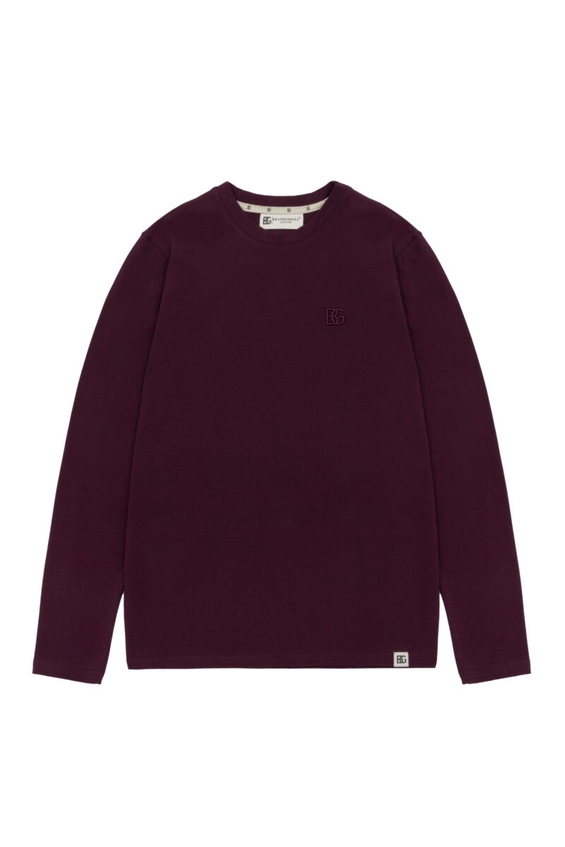 T-shirt longsleeve męski slim fit z haftem BG LINE – bordo