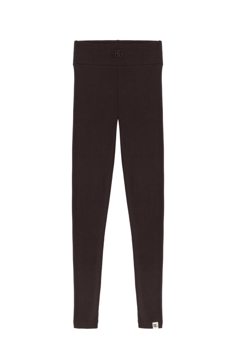 Legginsy damskie prążkowane z wysokim stanem BG SCULPT – gorzka czekolada