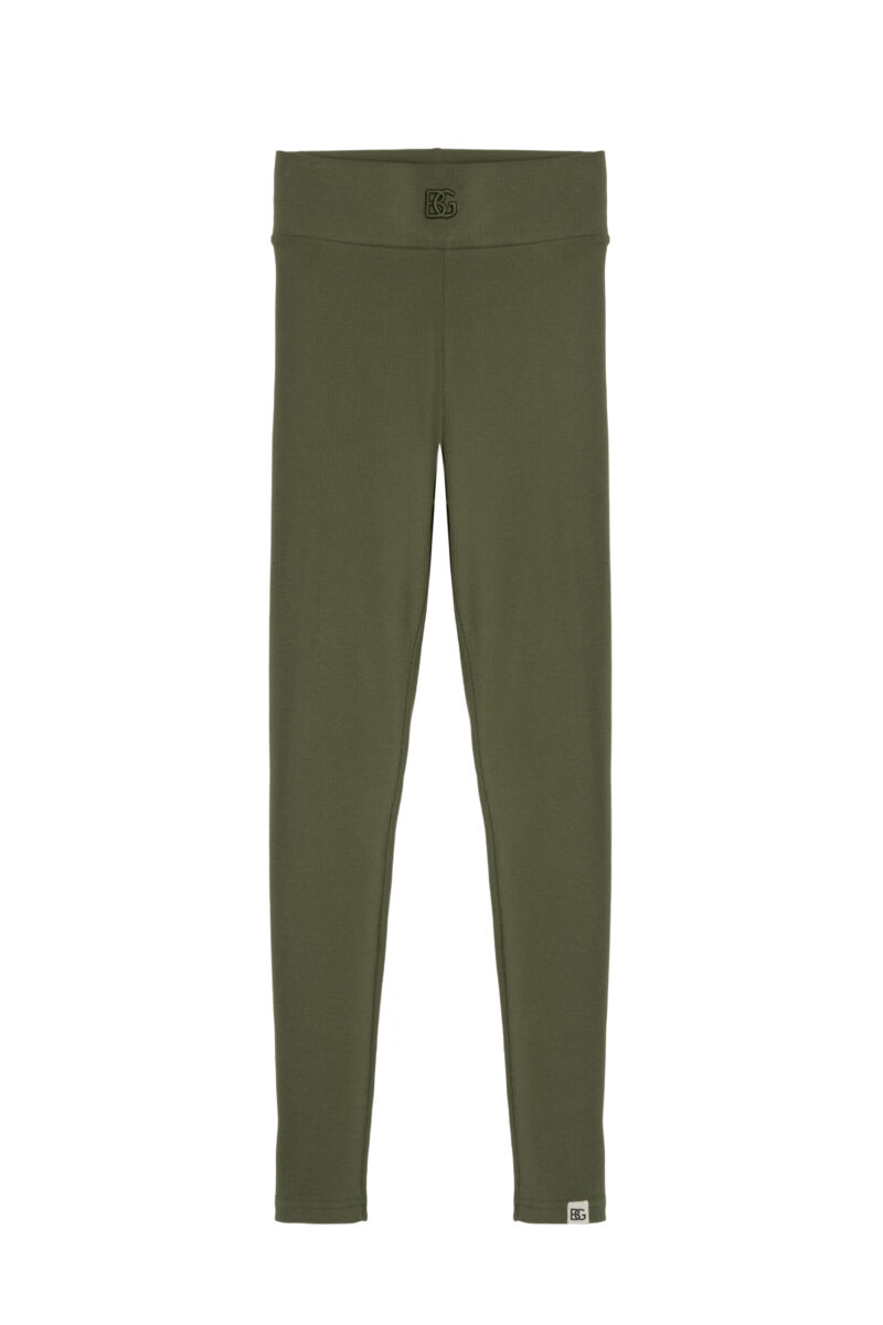 Legginsy damskie prążkowane z wysokim stanem BG SCULPT – oliwka