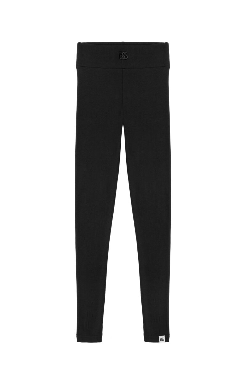Legginsy damskie prążkowane z wysokim stanem BG SCULPT – czarny