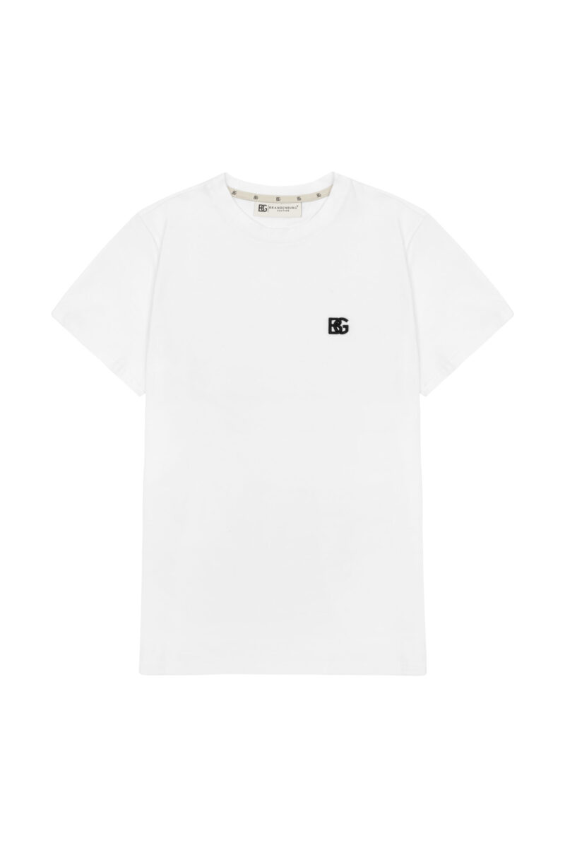 T-shirt męski slim fit z haftem 3D BG FORM – biały z czarnym haftem