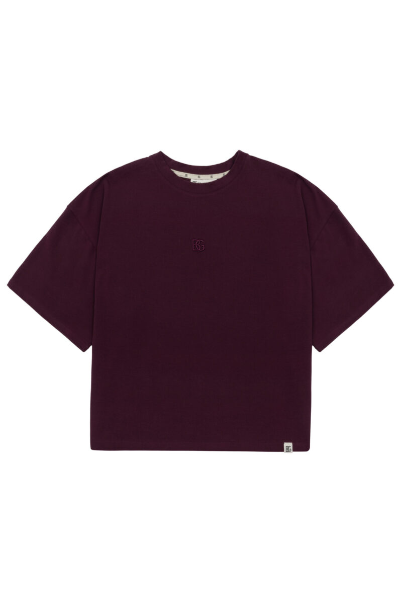 T-shirt damski oversize z haftem BG DRAPE – bordo