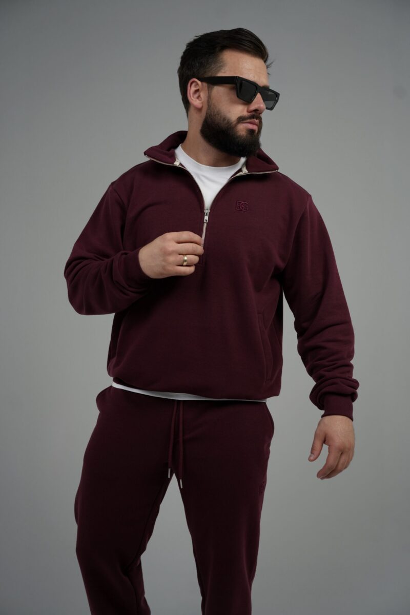 Bluza męska half-zip ze stójką BG SHIFT – bordo