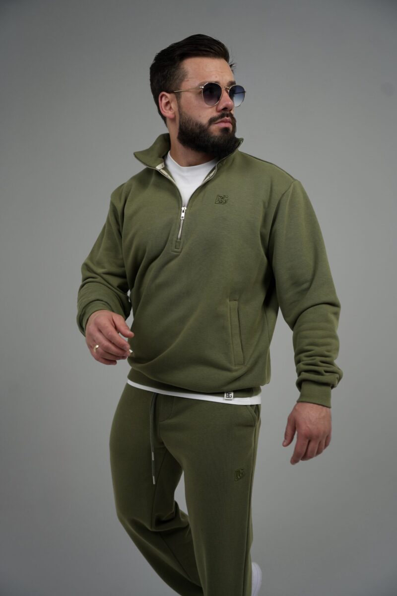 Bluza męska half-zip ze stójką BG SHIFT – oliwka