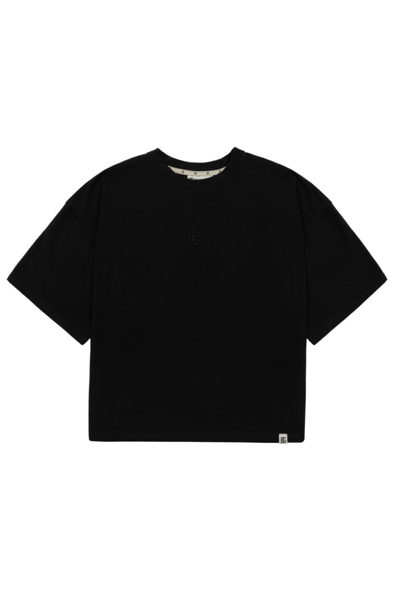 T-shirt damski oversize z haftem BG DRAPE – czarny