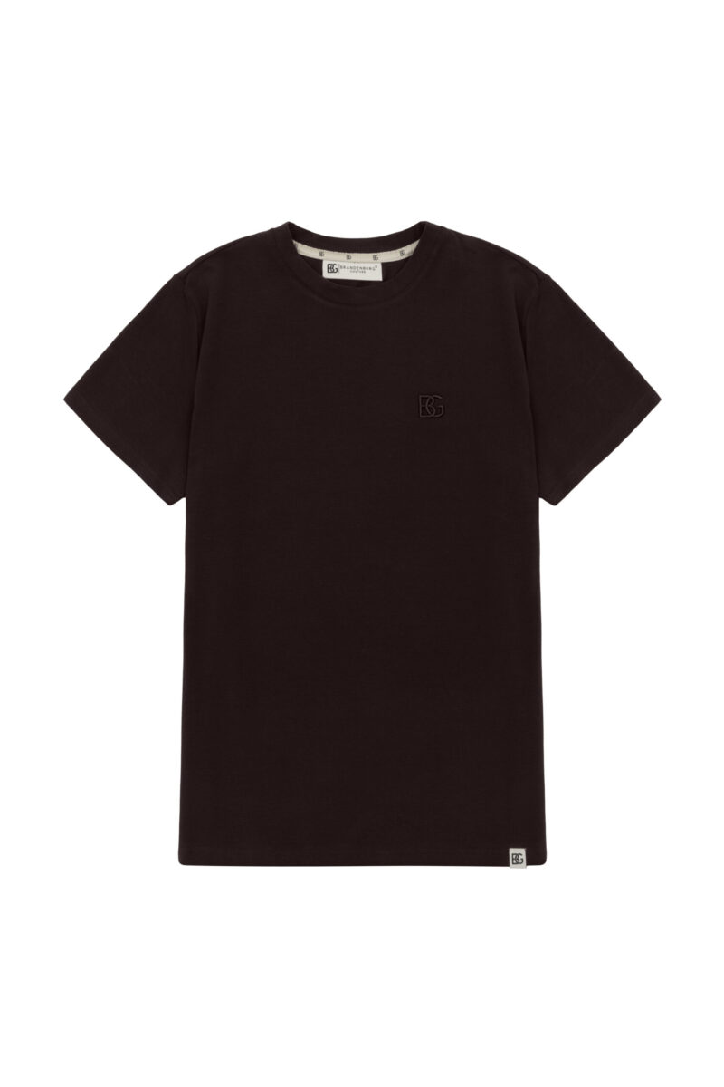 T-shirt męski slim fit z haftem 3D BG FORM – gorzka czekolada