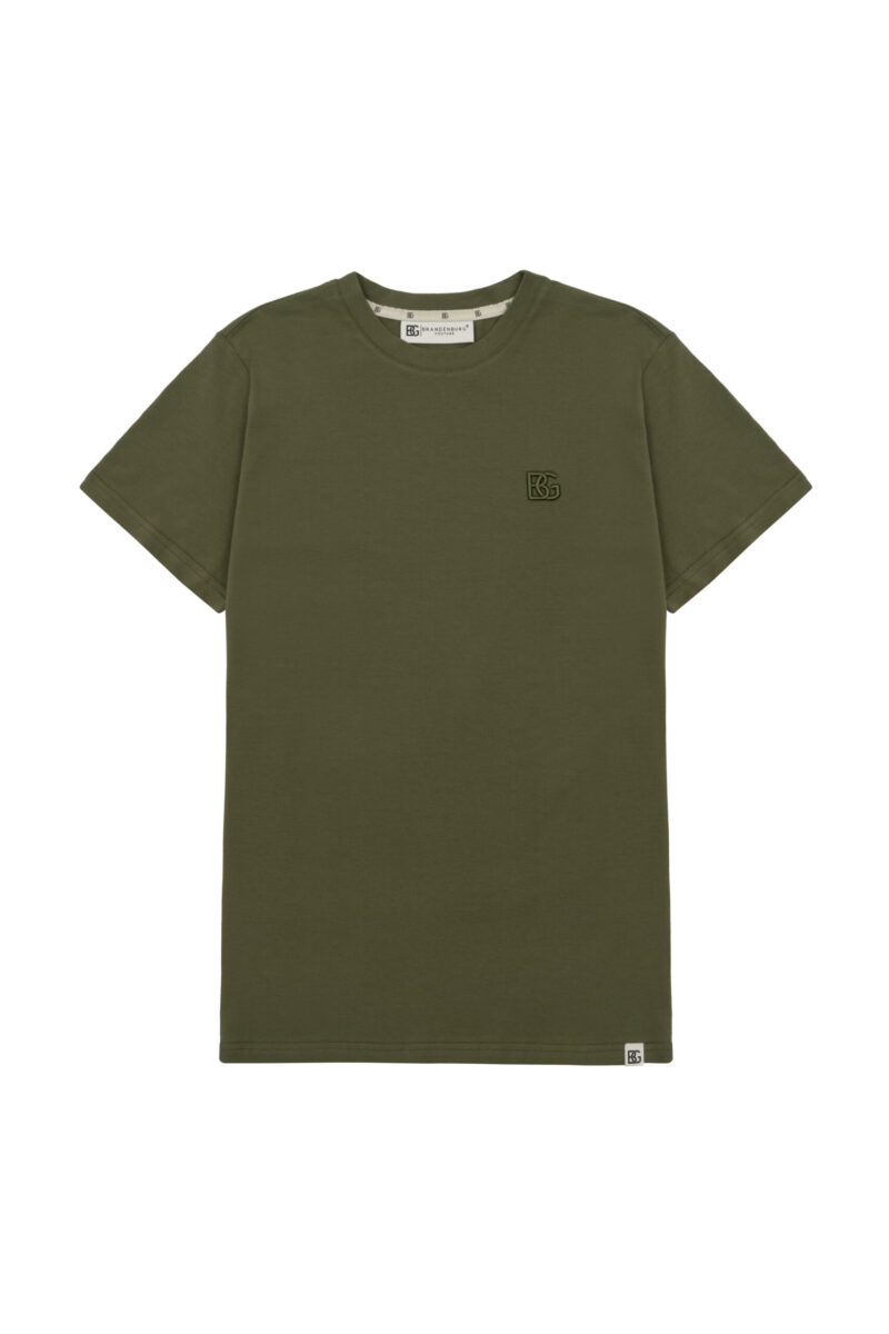 T-shirt męski slim fit z haftem 3D BG FORM – oliwkowy