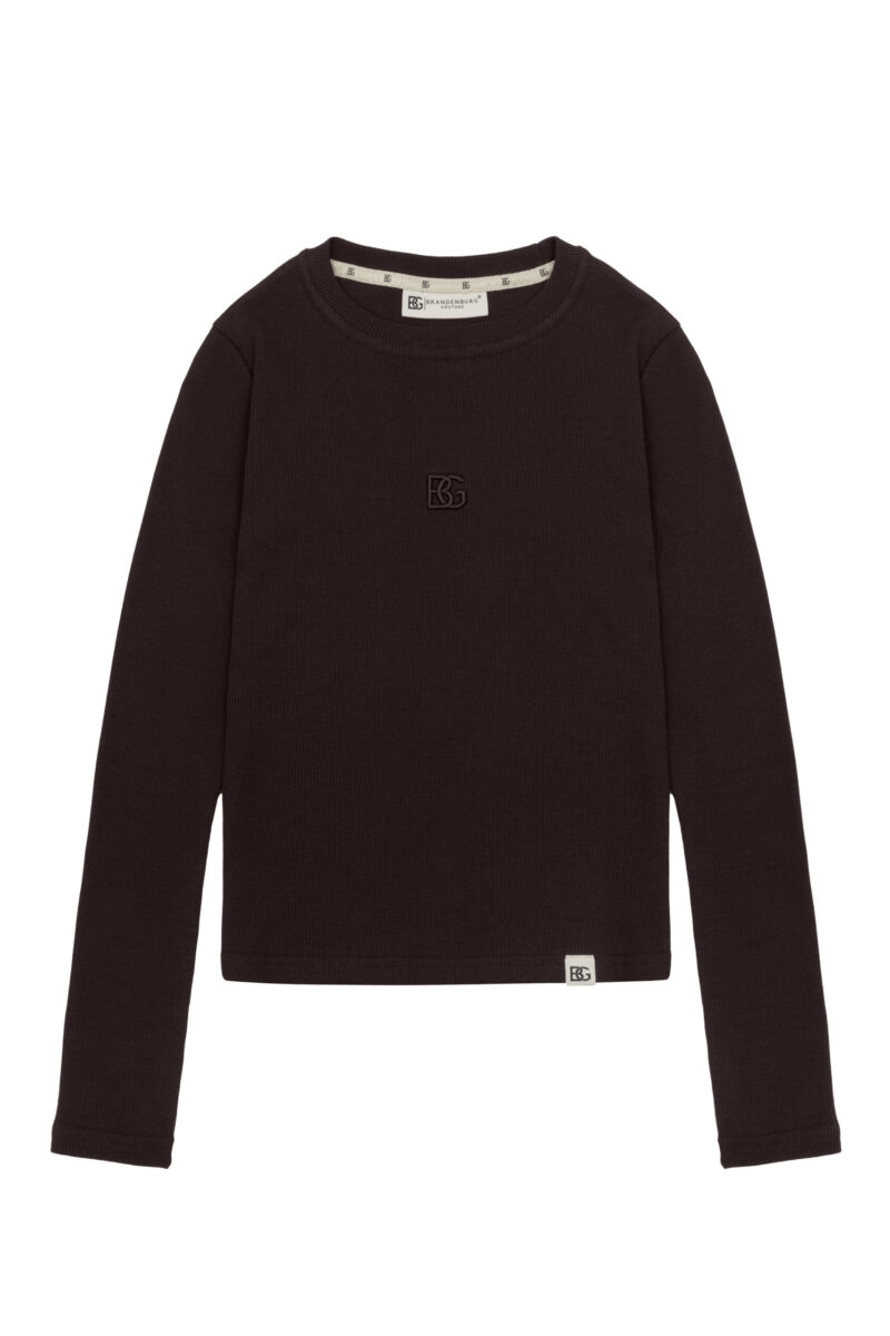 Bluzka damska prążkowana z długim rękawem BG TRACE – gorzka czekolada
