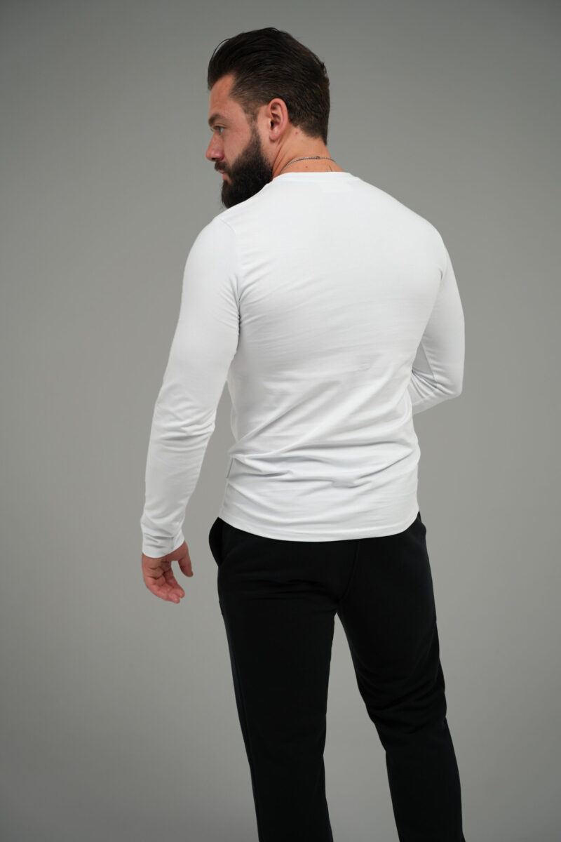 T-shirt longsleeve męski slim fit z haftem BG LINE – biały