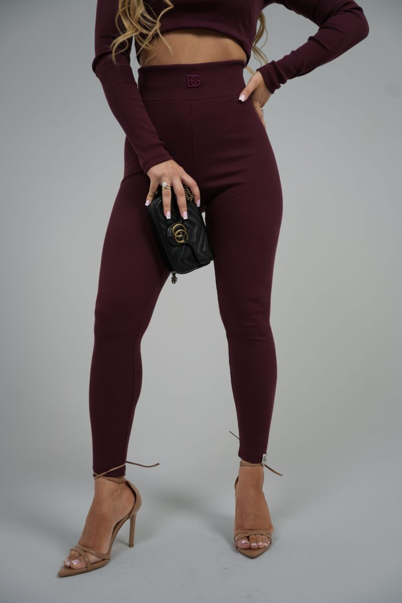 Legginsy damskie prążkowane z wysokim stanem BG SCULPT – bordo