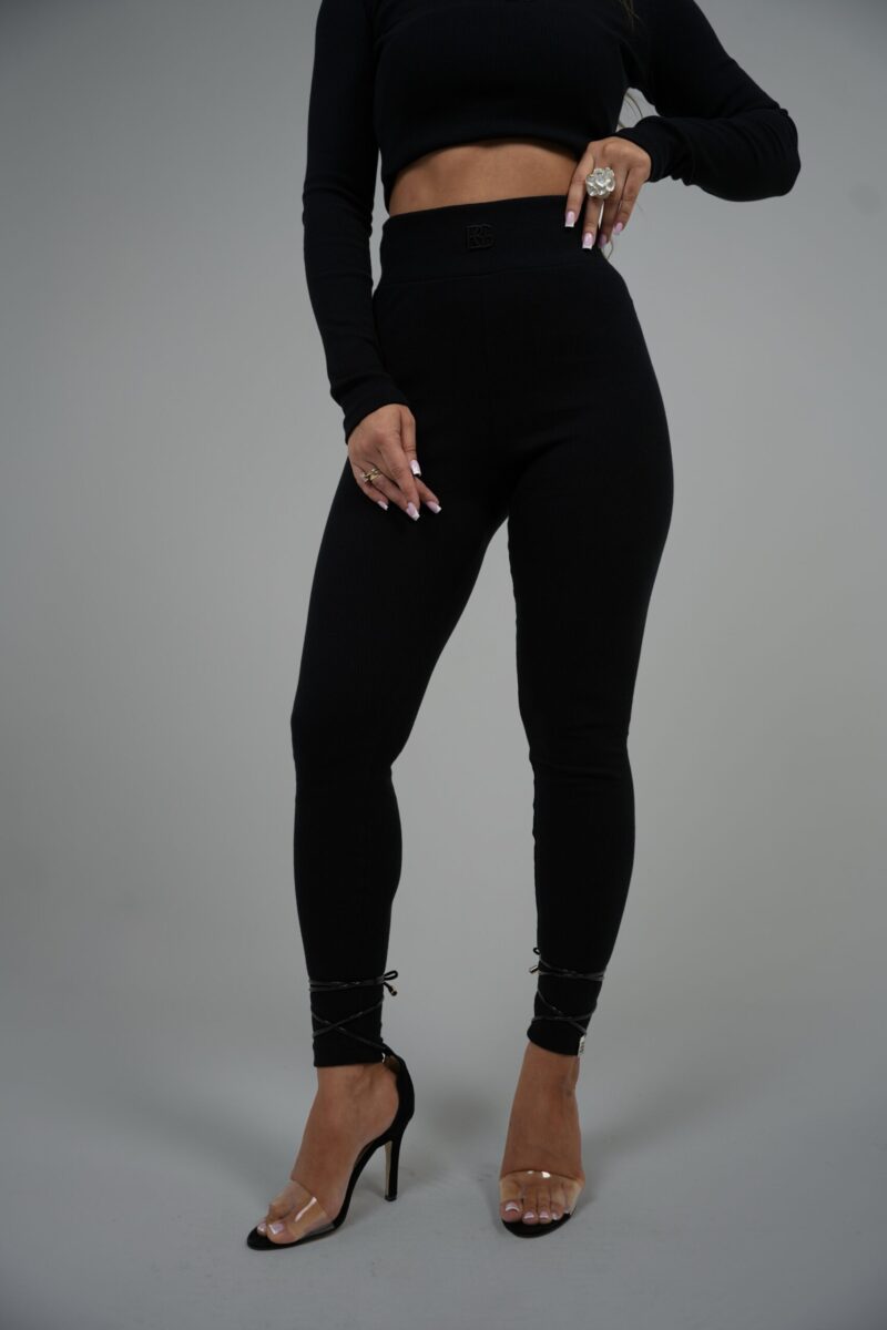 Legginsy damskie prążkowane z wysokim stanem BG SCULPT – czarny