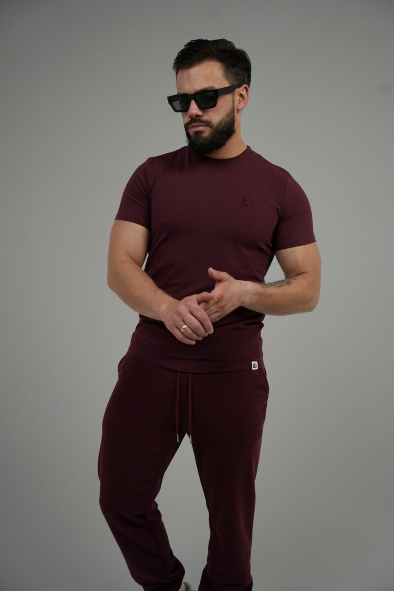 T-shirt męski slim fit z haftem 3D BG FORM – bordowy