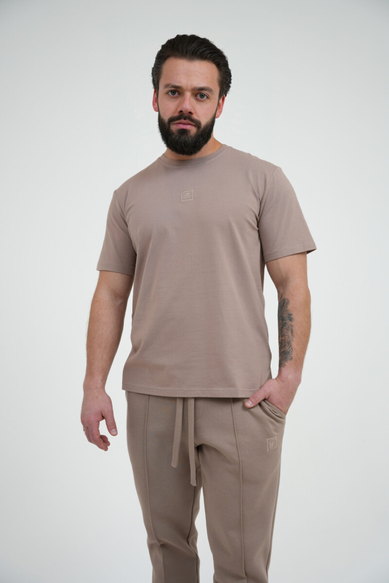 T-shirt męski regular BG MARK – beż