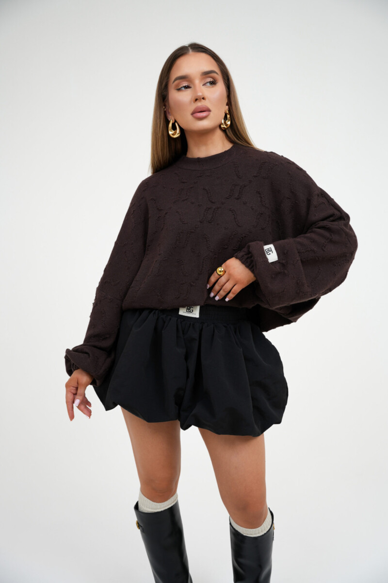 Luźny sweter damski BG SOFT – gorzka czekolada