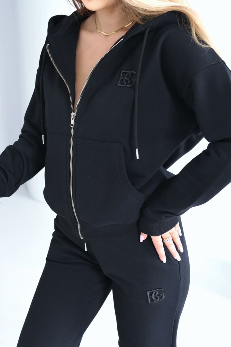 Bluza damska rozpinana z kapturem z haftowanym logo BG ZIPPY – czarny