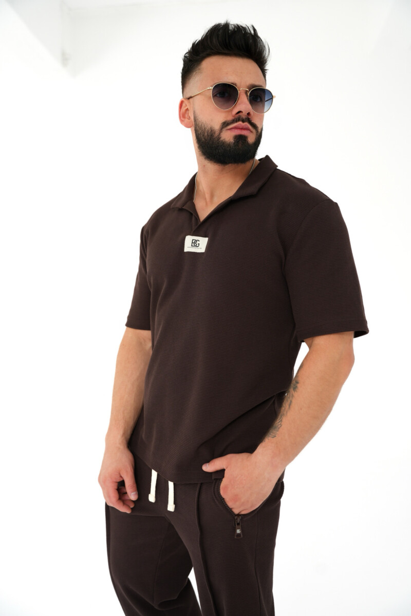T-shirt męski polo bawełniany BG BOOST – gorzka czekolada