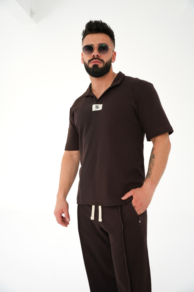 T-shirt męski polo bawełniany BG BOOST – gorzka czekolada