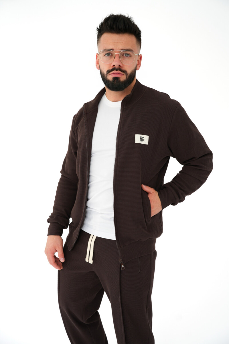 Bluza męska rozpinana bez kaptura bawełniana BG REY – gorzka czekolada